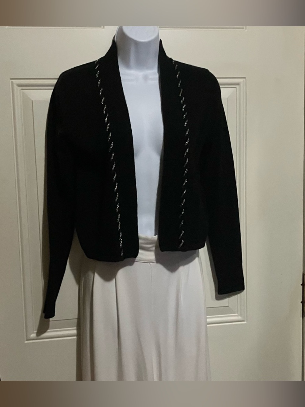 Neiman Marcus Black Cashmere Sweater with Silver Accent piping